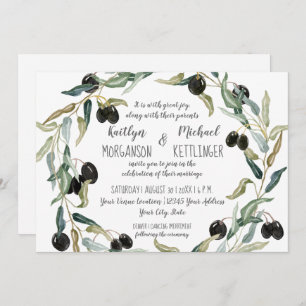 Invitation Typographie de l'aquarelle en feuilles d'olive 5x7