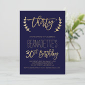 Invitation Typographie de l'or Faux bleu marine 30e anniversa (Debout devant)