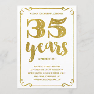 Invitation Typographie de l'or Faux Foil 35e anniversaire