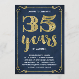 Invitation Typographie de l'or   Faux Foil 35e anniversaire