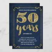 Invitation Typographie de l'or | Faux Foil 50e fête d'anniver (Devant / Derrière)