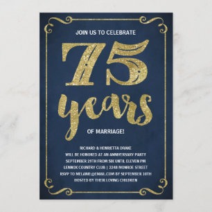 Invitation Typographie de l'or Faux Foil 75e anniversaire