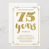 Invitation Typographie de l'or | Faux Foil 75e fête d'anniver (Devant / Derrière)