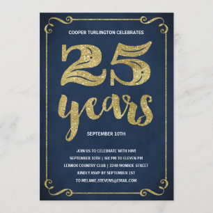 Invitation Typographie de l'or  Faux Foil fête ses 25 ans
