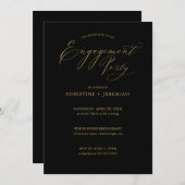 Invitation Typographie de l'or noir de la partie d'engagement (Devant / Derrière)