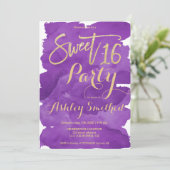 Invitation Typographie de l'or pinceau d'aquarelle violette S (Debout devant)