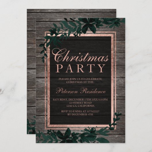 Invitation Typographie de l'or Rose bois de feuilles vertes N (Devant / Derrière)