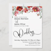Invitation Typographie de mariage avec des fleurs rouges de B (Devant)
