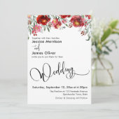 Invitation Typographie de mariage avec des fleurs rouges de B (Debout devant)
