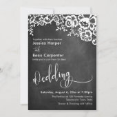 Invitation Typographie de mariage, dentelle blanche sur table (Devant)