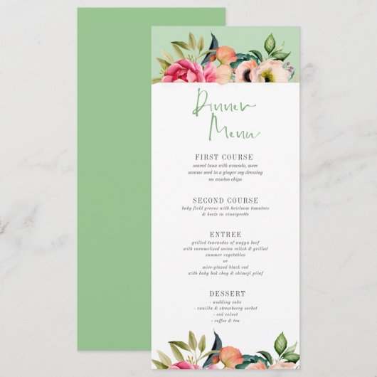 Invitation Typographie de menu de dîner de bordure de fleurs  (Devant / Derrière)