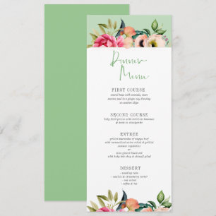 Invitation Typographie de menu de dîner de bordure de fleurs 
