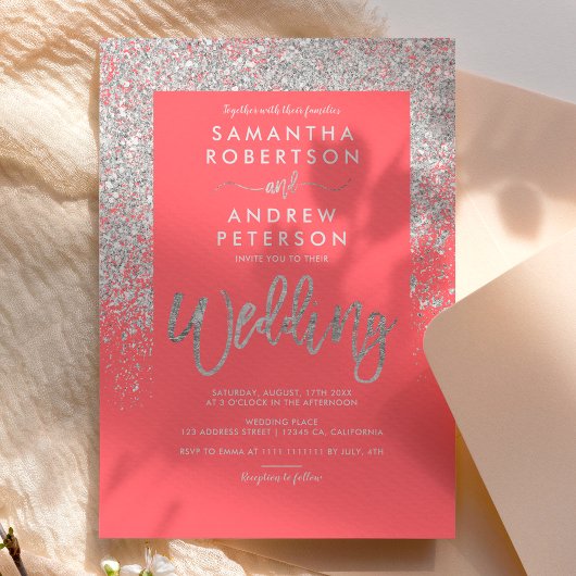 Invitation Typographie de paillettes argentées mariage chic c