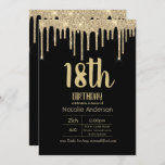 Invitation Typographie de Parties scintillant de goutte 18th<br><div class="desc">Parties scintillant à goutte moderne et typographie branchée sur le thème des invitations à la fête du 18ème anniversaire pour les filles. Pour les fournitures de partie correspondant et les modifications personnalisées contact Designer LeahG.</div>