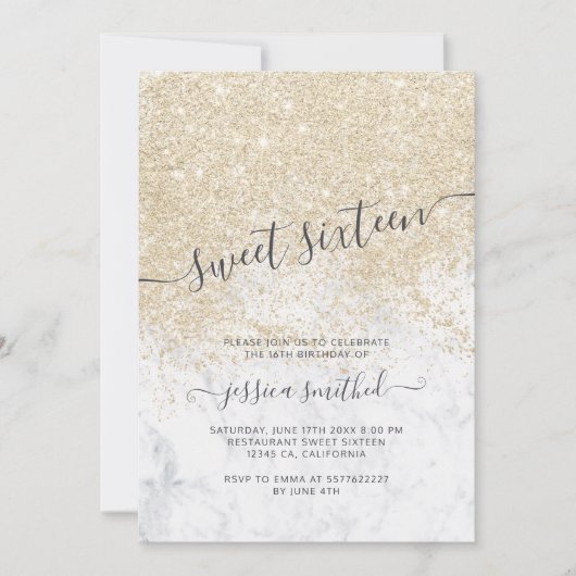 Invitation typographie de parties scintillant en or clair mar (Devant)