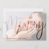 Invitation Typographie de photo | Célébration funéraire de la (Devant)