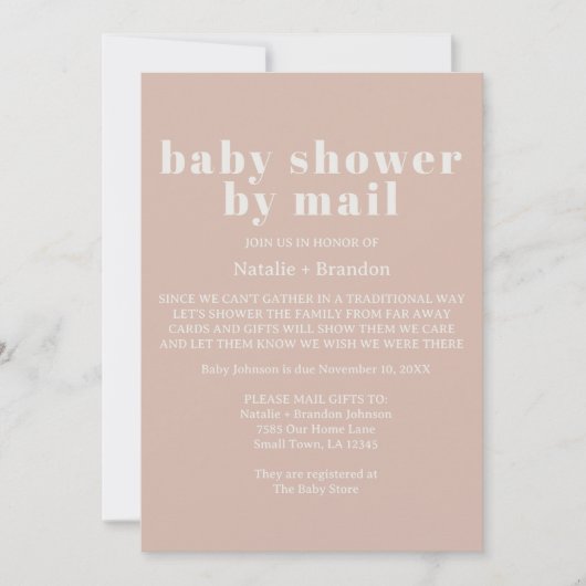 Invitation Typographie De Pierre De Sable Rose Par Baby showe (Devant)