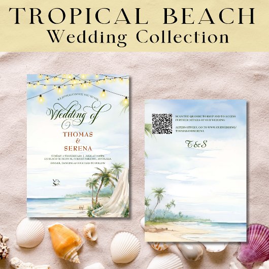 Invitation Typographie de plage tropicale Mariage de destinat
