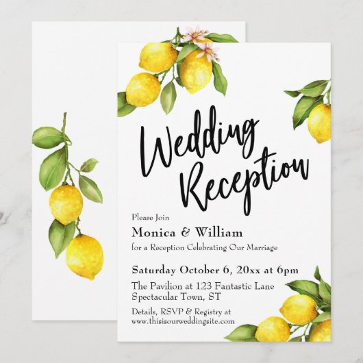 Invitation Typographie de réception de mariage aux citrons à (Devant / Derrière)