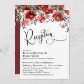 Invitation Typographie de réception de mariage Fleurs rouges (Devant / Derrière)
