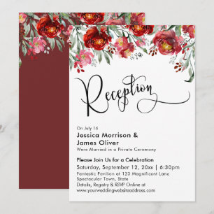 Invitation Typographie de réception de mariage Fleurs rouges 