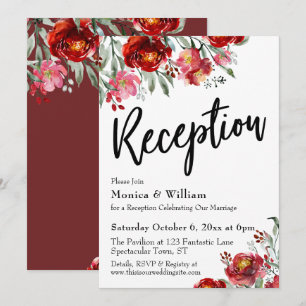 Invitation Typographie de réception de mariage floral rouge d