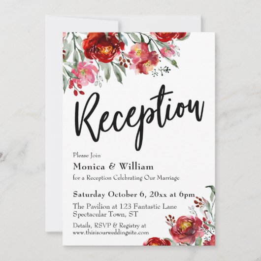 Invitation Typographie de réception de mariage florale rouge  (Devant)