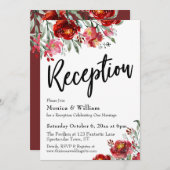 Invitation Typographie de réception de mariage florale rouge  (Devant / Derrière)