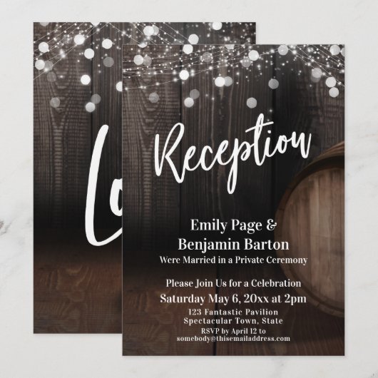 Invitation Typographie de réception Fût en bois rustique et l (Devant / Derrière)