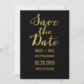 Invitation Typographie de sauvegarde de date noire et or (Dos)