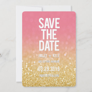 Invitation Typographie de sauvegarde de date ombrée rose or s