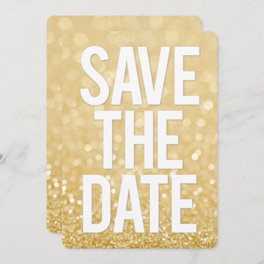 Invitation Typographie de sauvegarde en paillettes d'or (Devant / Derrière)