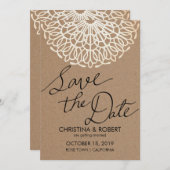 Invitation Typographie de Save The Date avec dentelle en papi (Devant / Derrière)