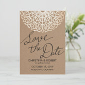 Invitation Typographie de save the date dentelle en papier kr (Debout devant)