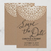 Invitation Typographie de save the date dentelle en papier kr (Devant / Derrière)