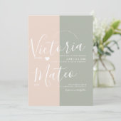 Invitation Typographie de script de coeur simple Mariage rose (Debout devant)