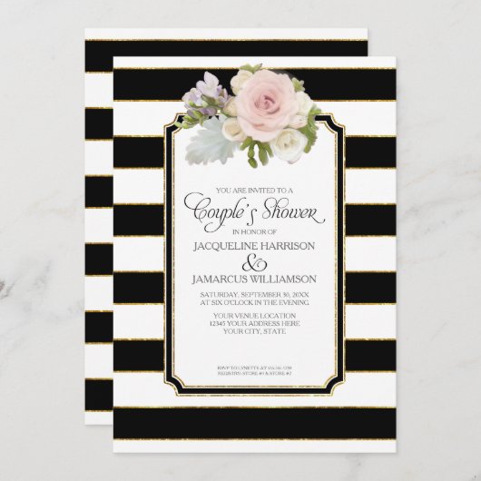 Invitation Typographie de script de douche Couples Art Déco m (Devant / Derrière)