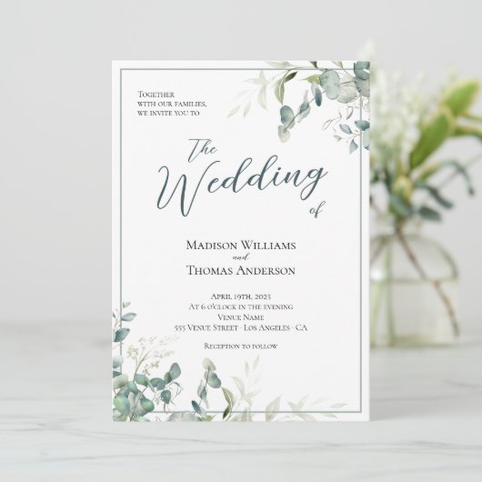 Invitation Typographie de script de verdure simple Mariage de (Debout devant)