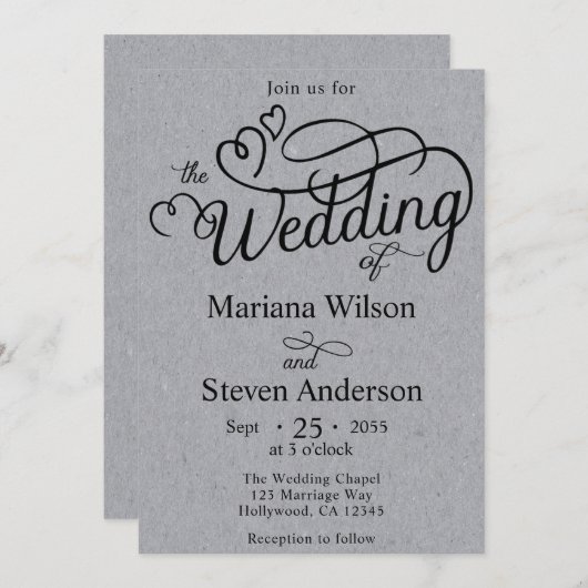 Invitation Typographie de script élégant simple (Devant / Derrière)