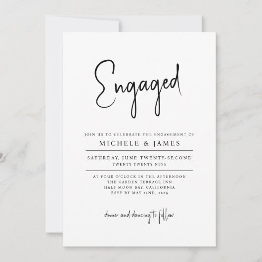 Invitation Typographie de script Fiançailles Mariage minimal (Devant)