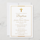 Invitation Typographie de script Gold Cross Chic Élégant Bapt (Devant)