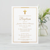 Invitation Typographie de script Gold Cross Chic Élégant Bapt (Debout devant)