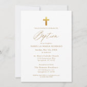Invitation Typographie de script Gold Cross Chic Élégant Bapt (Devant)