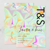 Invitation Typographie de script gras holographique faux rose (Devant / Derrière)