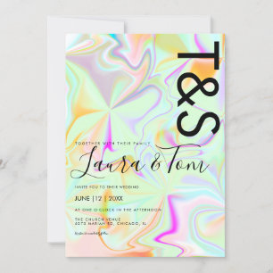 Invitation Typographie de script gras holographique faux rose