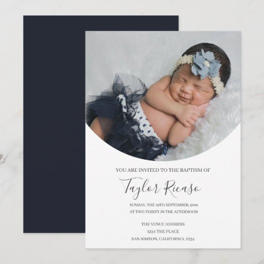 Invitation Typographie de script manuscrite Photo Baptême (Devant / Derrière)