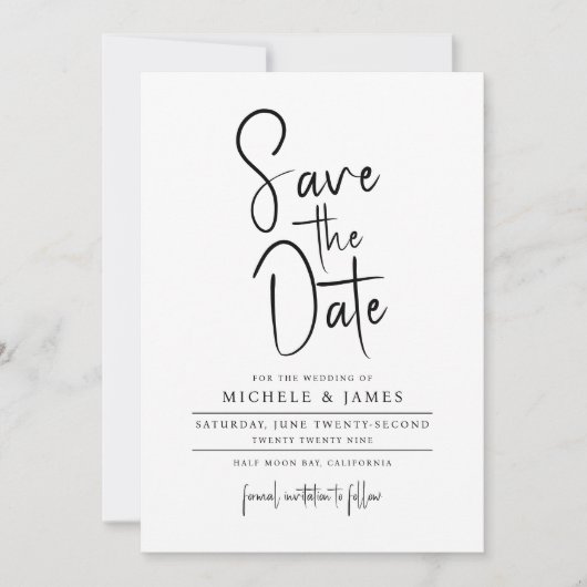 Invitation Typographie de script minimal Mariage Enregistrer (Devant)