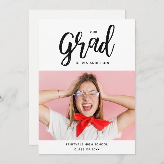 Invitation Typographie de script moderne Diplôme du lycée (Devant / Derrière)