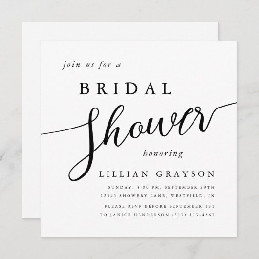 Invitation Typographie de script moderne Fête des mariées noi (Devant / Derrière)