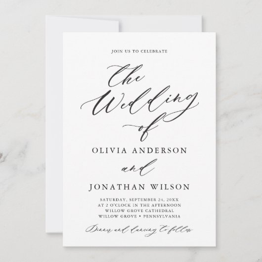 Invitation Typographie de script noir élégant Invitat seuleme (Devant)